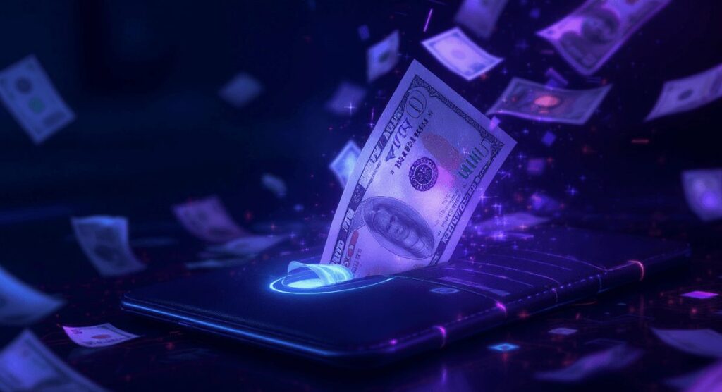 Banknoty wylatujące z telefonu