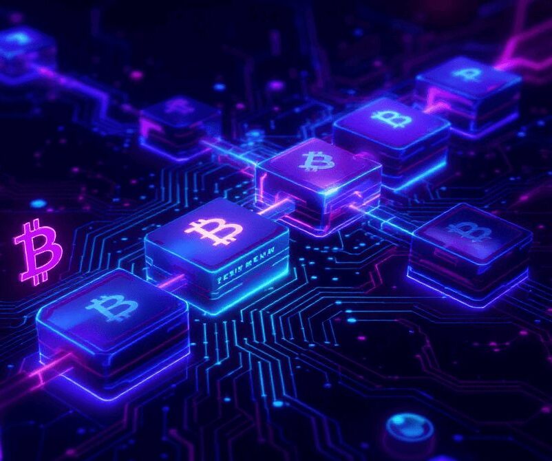 Symbole bitcoin na układzie scalonym
