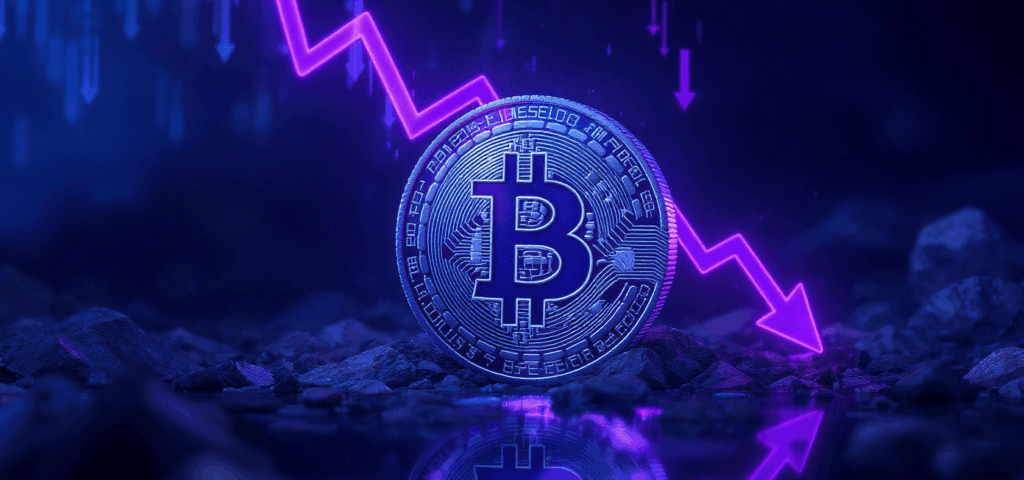 Moneta bitcoin i znak spadku