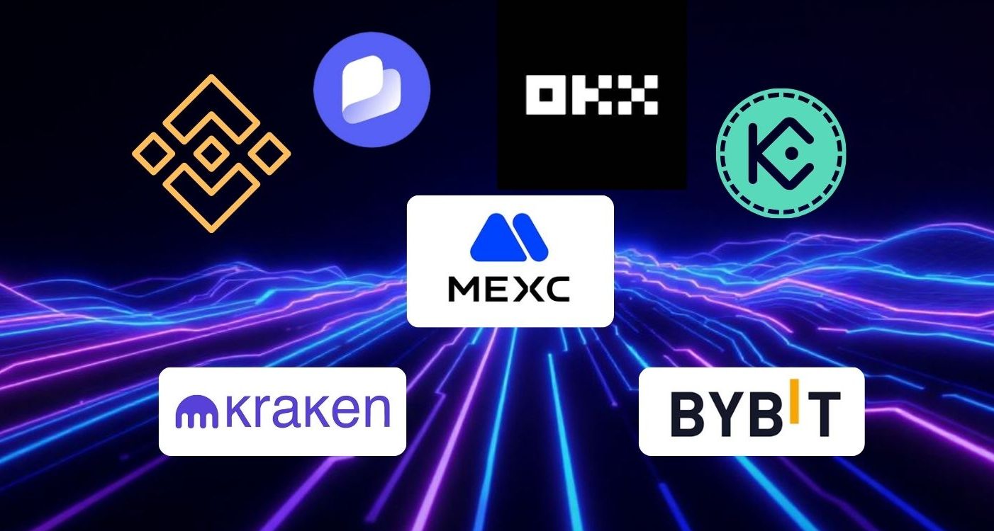 Loga aplikacji kryptowalutowych na ciemnym tle